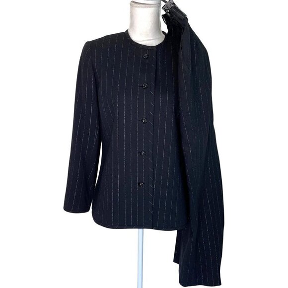 David Hayes Womens Wool Suit Black Size 8 Vintage Crepe Metallic Silver Thread - Picture 2 of 12